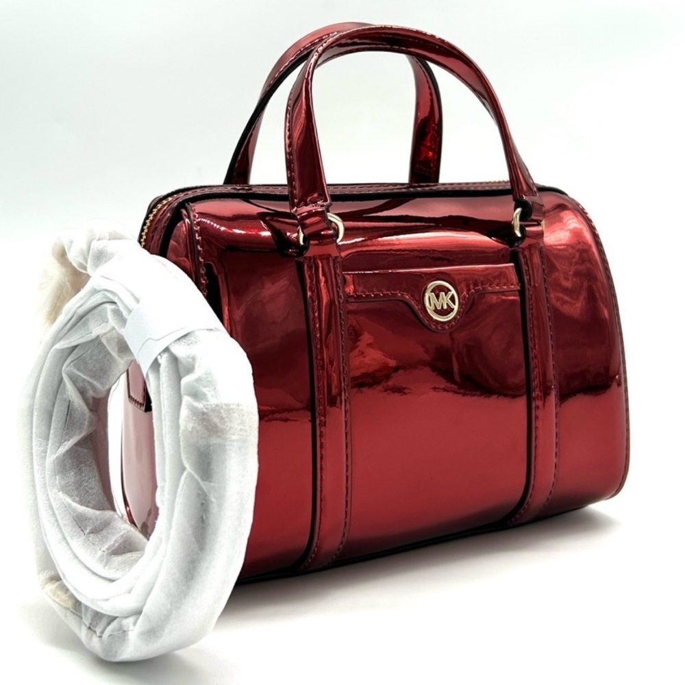 Michael Kors Jet Set Small Patent Duffel Crossbody Bag Cherry - Picture 3 of 10